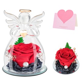 ANBET Eternal Rose in Glass Gifts for Women Christmas Angel Glass Rose Red Infinity Roses Glass Angel Mother Sisters Uroma Girlfriend Birthday Anniversary Mother's Day