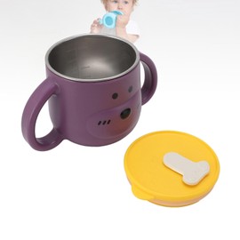 Marhynchus Isolierter Edelstahlbecher für Kleinkinder mit Strohhalm, Doppelwandige Doppelgriffe, Süßer Baby-Isolierbecher, 250 Ml, für den Einsatz Im Kindergarten (Purple)