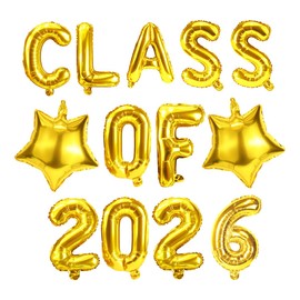 bng-bng Gold Class of 2026 Balloons Banner, Graduation 2026 Foil Balloons 16inch,Class of 2026 Banner for 2026 Graduation Party Decorations