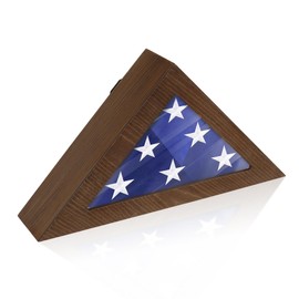 Flag Case for Small American Flag, Wooden 3’ x 5’ Flag Box Display Case with HD Plexiglass Glass (Not for Funeral Flag), Folded Triangle Flag Frames for Military Flag