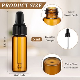 Bokon 100 Pcs Glass Dropping Bottles Mini Essential Oil Dropper Bottles Empty Sample Vials with Black Cap Tiny Storage Jars with Dropper for Perfumes Cosmetic Liquid Aromatherapy Lab (Amber,5 ml)