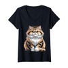 Womens Cute Persian Tabby Cat V-Neck T-Shirt
