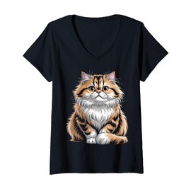 Womens Cute Persian Tabby Cat V-Neck T-Shirt
