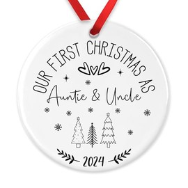 Our First Christmas As Auntie & Uncle, Christmas Ornament, Xmas Bauble Decoration, New Uncle Gift, New Auntie Present from Baby Niece or Nephew