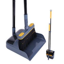 JEHONN Broom and Dustpan Set for Home, 54 Inches Long Handle Lightweight 180 Degree Rotating Indoor Upright Standing Dust Pan with Comb Teeth, Store Sweep Set for Room Kitchen Lobby Office