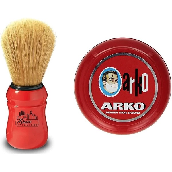 Arko/Omega Shaving Soap 90g Bowl Case Mug + TSF Shaving Brush Bristles Shave Set