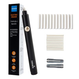 tenwin Battery Operated Pencil Eraser, Electric Eraser Kit with 2 Different Eraser Sizes, Ideal for Sketching, Drafting, Drawing (Black)