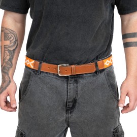 GauchoLife Handmade Woven Polo Belt - Guarda Pampas Design, Crafted from Full Grain Leather (Orange, 30)