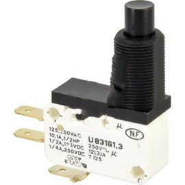 Crouzet Switches 83161352, Switch, Snap, Miniature, SPDT, StandardForce, 10.1A, 3/16 Inch QC, w/Lever