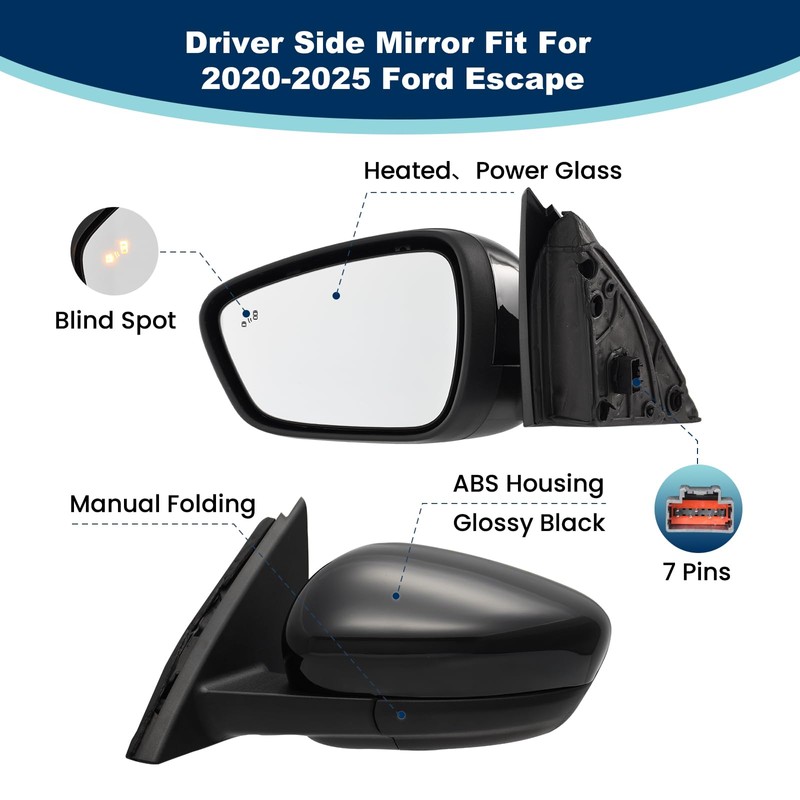 xingsichuang Driver Side Mirror For Ford Escape 2020-2026(7pin Black)