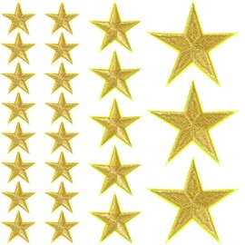 PAGOW 24pcs Gold Star Iron on Patch, Sew on Star Embroidered Patches, Iron on Star Fabric Patches, Appliques Embellishments Patches for Hats, Jackets, Clothes, Decor & Repair (1"+1.8"+3")