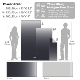 Umade Microfiber Beach & Bath Towel -Quick Dry Absorbent, Sand Free, Compact and Lightweight for Travel Swimming Pool Camping Beach Accessories - Midnight Gray Gradient Medium 59” x 29.5” (3 Sizes)