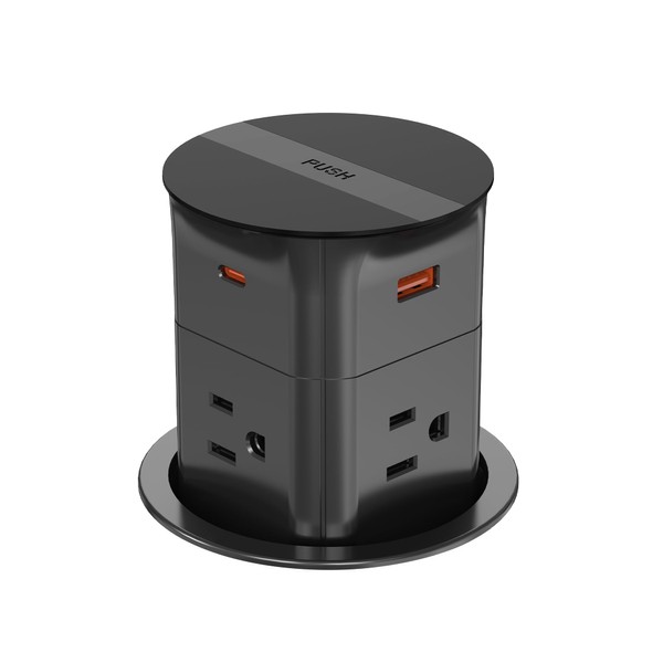 Pop up Outlet for Countertop,PD 20W USB C Fast Charging,3.15" Desk Grommet Power Station,4 Outlets,4-USB, Kitchen Island Pop Up Electrical Outlet, Office Recessed Power Supply,6ft Cord, Black