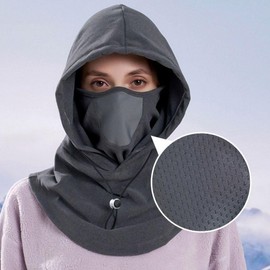 Unisex Winter Outdoor Breathable Mesh Warm Hooded Neck Warmer Balaclava Sports Neck Gaiter Motorcycle Dark Gray/FREE