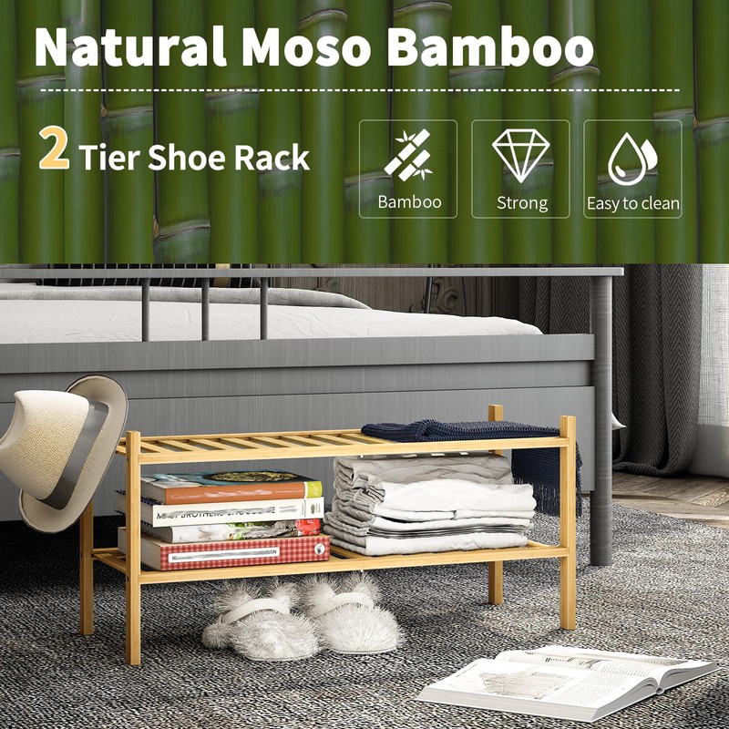 Furshus 2-Tier Bamboo Shoe Rack for Entryway, Stackable | Heavy