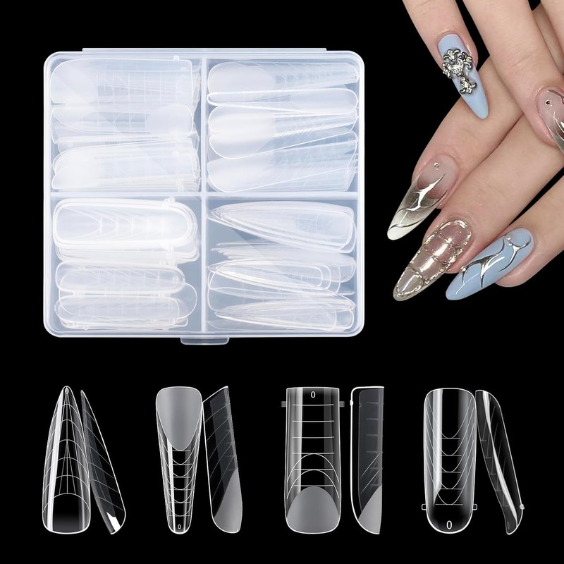 96Piezas Moldes de Uñas, 4 Estilos Extensión de Poli Gel