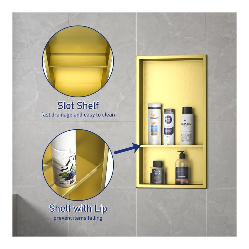Bernkot Stainless Steel Shower Niche 12" X 24" Gold with