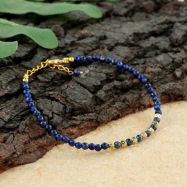 TGH Natural Lapis Lazuli Beads Bracelet Micro Faceted 3-3.5 Beads Gemstones Jewelry For Her, Birthstone, Gold Plated Chain 8 inch, Valentine Day Gift (Lapis Lazuli)