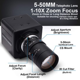 Svpro 5-50 mm Zoom USB Web Camera 1920 x 1080 Full HD Computer Camera 2.0 Megapixel USB Camera H.264 with IMX323 Sensor Camera with UVC 30fps PC Tablet Computer with 0.01LUX Low Light Camera