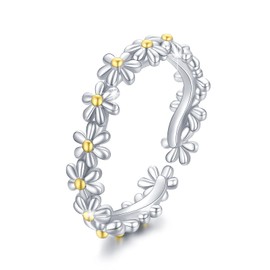 Daisy Ring 925 Sterling Silver Flower Ring Women's Flower Ring Adjustable Open Rings Finger Ring Daisy Jewellery Valentine's Day Gifts for Girls Women Children, Resin