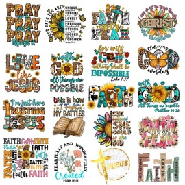 18PCS Small Size Jesus God Iron On Decals Thermal Transfer Stickers for Clothing Heat Press Decoration Appliqued，for T-Shirts Backpack Faith Iron On Transfers Vinyl Heat Press Sticker Design