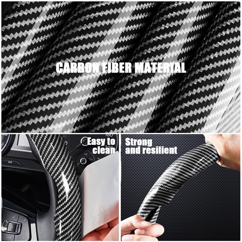 Car Steering Wheel Cover, 3 Piece Bright Carbon Fiber Steering