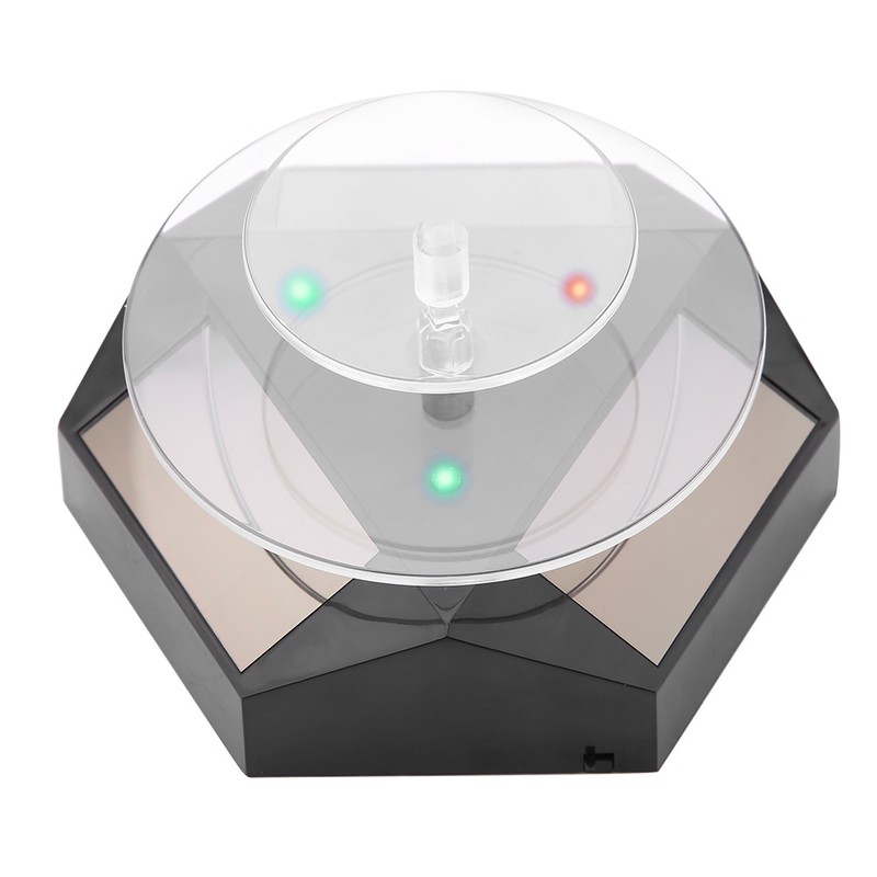 360 Rotating Solar Power Showcase LED Light Turntable Watch Jewelry