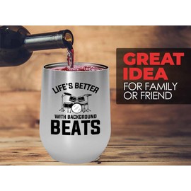 Drummer Silver Edition Wine Tumbler 12oz - Lifes better with - Musician Percussionists Guitar Drum Composer Perform Instrument Player