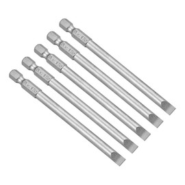 uxcell 5 Pcs 6mm Slotted Tip Magnetic Flat Head Screwdriver Bits, 1/4 Inch Hex Shank 4-inch Length S2 Power Tool
