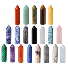 GUJOXILA 20 Pieces Healing Stones Crystals Sets Obsidian Tiger's Eye Opal Clear Quartz Lapis Lazuli Hexagonal Gemstones Reiki Pendant Healing Crystals Tower Chakra Stones Meditation Spiritual