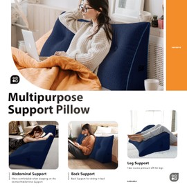 8 lbs Thickened Twin Wedge Pillow Headboard College Dorm Bed Velvet Wedge Pillow Backrest Support Triangular Headboard Pillows with Side Pocket, Dorm Bedding Essentials for Girls & Boys, Blue