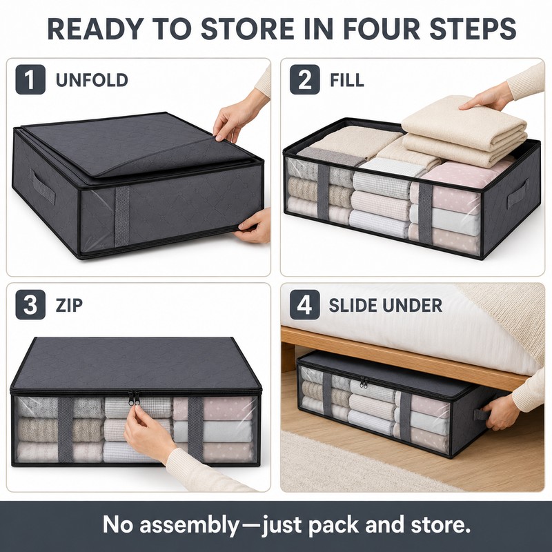 2 Pack Under Bed Storage Bags with Clear Window and