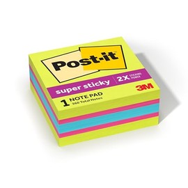 Post-it Super Sticky Notes, 3" x 3", 1 cubo, 2x el poder de pegar, colores brillantes, reciclables (2027-SSGFA)