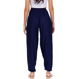 LOFBAZ Harem - Pantalones de yoga para mujer, S-4XL, estilo hippie, bohemio, para descansar, playa, estampado Plus, Sólido 1 Azul Oscuro, L