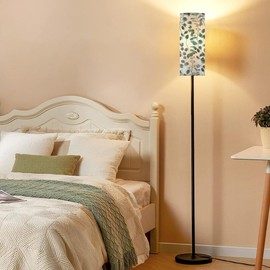 AT5ZR4PD Modern Watercolor Painting Seamless Pattern eucaliptus Branch Floor lamp Minimalist Standing Lamps Metal Pole Lamp Tall Lamps with Linen Shade Foot Switch for Living Room Bedroom