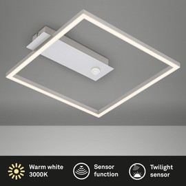 BRILONER - LED Ceiling Light Frame, LED Ceiling Light with Warm White Light Colour, Lamp with Sensor, Living Room Lamp, Bedroom Lamp, 320 x 300 x 50 mm (L x W x H), Aluminium, Silver