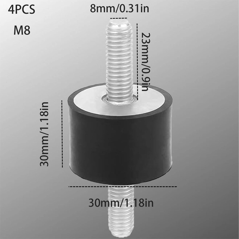 Mikqky 4 pieces vibration damper, rubber buffer M8, rubber bearing
