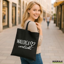 Huuraa Jute Bag Mallorca in Love Gift Bag 10 Litres Cotton Mallorca Gift Idea, black, Unit size
