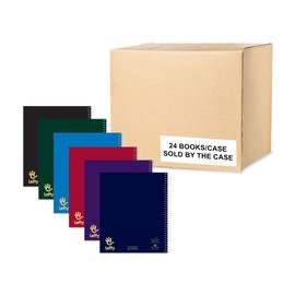 Roaring Spring Lefty Wire bound Notebooks, Case of 24, 3 Subject, 11"x9", 120 White Sheets College Ruled Paper, Assorted Cover Colors, Wire On Right Side For Easier Left Handed Use