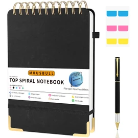Top Spiral Notebook, A5 Hardcover Top Bound Steno Pads, 240 Pages 100gsm College Ruled Left Handed Notebook Journal for Work, School, Meeting Writing - Black, 5.9" x 8.5"