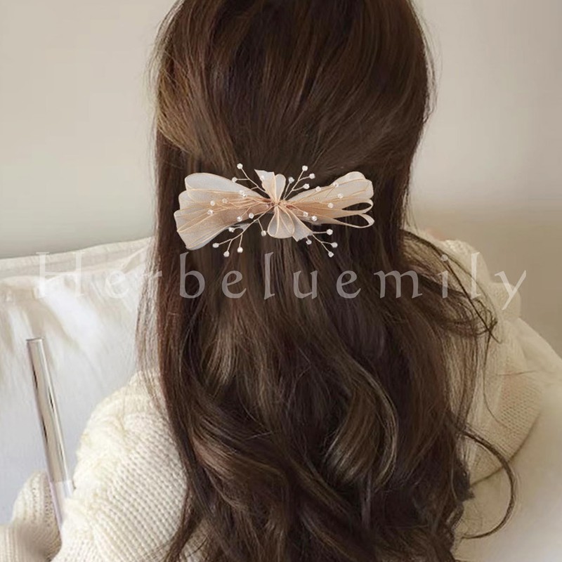 Herbeluemily Hair Clip, Ribbon, Beaded, Chiffon, Sheer, Formal, Pink