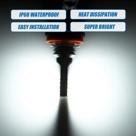 A ABSOPRO H11 LED Fog Lights Bulbs 6000K Cool White Super Bright 80W Power 3030 Chips LED Car Driving Running DRL Lamp Bright IP67 Waterproof Aluminum White (Set of 2)