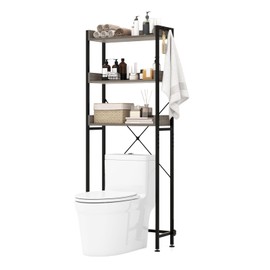 Tangkula Over The Toilet Storage Rack, 3-Tier Bathroom Space Saver w/ 4 Hooks & Adjustable Bottom Bar, Multipurpose Freestanding Above Toilet Rack Shelf for Bathroom Balcony Laundry (Grey)