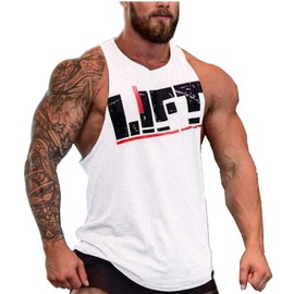 YeeHoo Lift Men's Bodybuilding Gym Tank Tops Workout Stringer Sleeveless Shirts Vest Cotton White