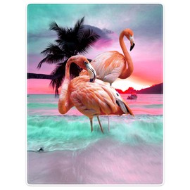 Violetpos Thick Blanket Soft Warm Cosy Flannel Fleece Sofa Blanket Lid Blanket Beautiful Pink Flamingos Sunset Coconut Palm 125 x 200 cm