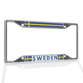 Fastasticdeals Metal Insert License Plate Frame Sweden with Flag Weatherproof Car Accessories Chrome 4 Holes Solid Insert