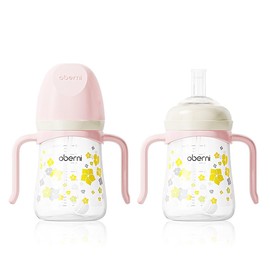 Oberni Toddler Sippy Cup, Weighted Straw Baby Drinking Water Bottle with Valved Spout for 6+ Months, 300ml/10oz/Pink/2Pack