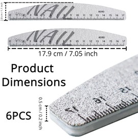 80/80 Grit Coarse Nail Files Set, 6Pcs Washable Professional Nail File with Scale for Natural or Acrylic Nails, Double-Sided Half-Moon Fingernails Buffer Files for Home Salon