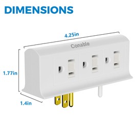 6 Outlets Splitter, 6-Outlet with Sliding Safety Covers, Grounded Side Access Outlet Extender Wall Tap, 3-Prong, Multiple Plug, Vertical Power Strip, White Adapter, 125V 15A 1875W