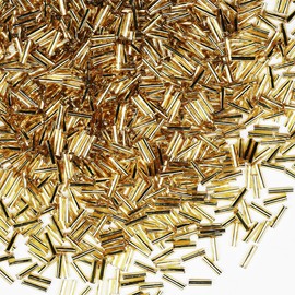 2420pcs/80g Silver in Gold Tube Beads Glass Bugle Seed Beads Length 6mm Tube Beads for Jewelry Making (Silver in Gold)